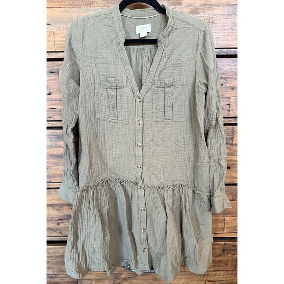 ANTHROPOLOGIE MAEVE Katie Textured Utility Button Front Tunic Dress in Moss Sz 6 - Picture 1 of 8